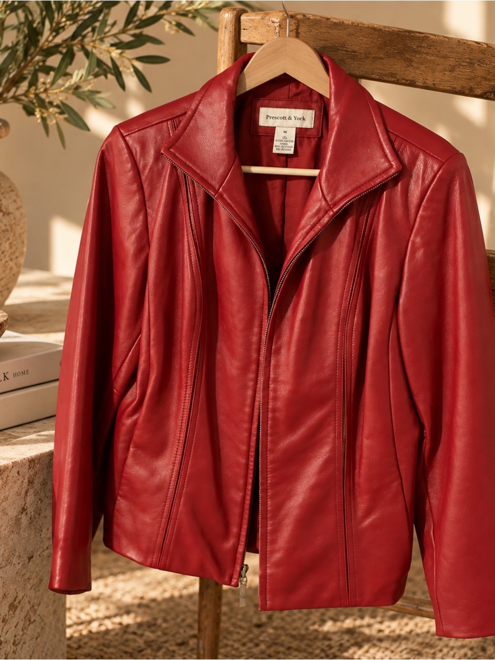 Preston & York Crimson Leather Zip-Front Jacket